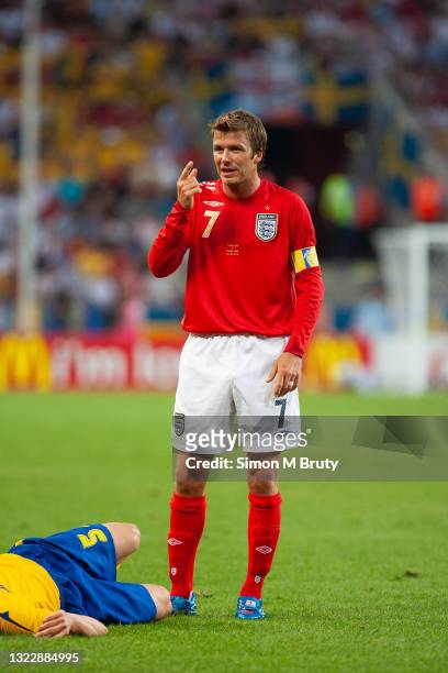 David Beckham of England in action during the FIFA World Cup Group B match between England and Sweden at the Rhein Energie Stadium on June 20, 2006...