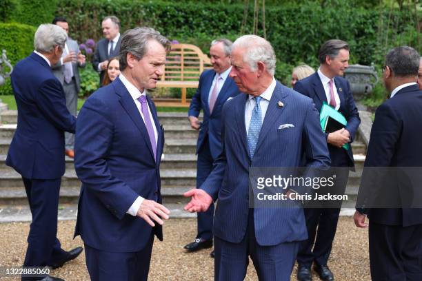 Of Bank of America, Brian Moynihan speaks with Prince Charles, Prince of Wales at St James Palace on June 10, 2021 in London, England. Today Prince...
