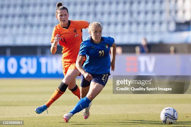 Valentina Cernoia of Italy competes for the ball with Merel Van Dongen of Netherlands during the Women's International Friendly match between Italy...