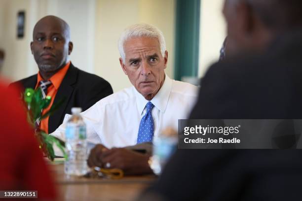 Rep. Charlie Crist , candidate for Governor of Florida, participates in a Voting Rights Tour event held at the Lallos Restaurant on June 10, 2021 in...