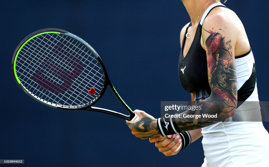 A detailed view of the tattoos of Tereza Martincova of Czech Republic