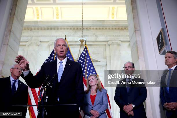 Sen. Ron Johnson speaks alongside Sen. Roger Wicker , Sen. Marsha Blackburn and Sen. Roger Marshall at a news conference to discuss the origins of...