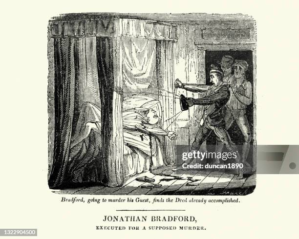 illustrations, cliparts, dessins animés et icônes de jonathan bradford va assassiner son invité, trouve l’accomplissement déjà accompli, crime du 18ème siècle - victime de meurtre