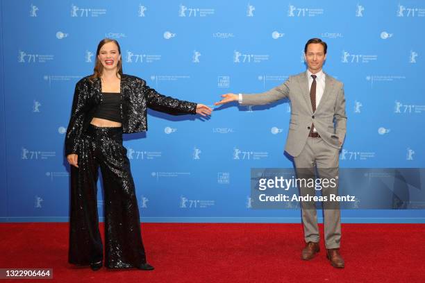Saskia Rosendahl and Tom Schilling attend the "Fabian oder Der Gang vor die Hunde" premiere during the 71st Berlinale International Film Festival...
