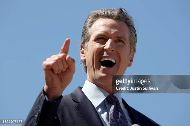 California Gov. Gavin Newsom speaks during a news conference at San Francisco General Hospital on June 10, 2021 in San Francisco, California....