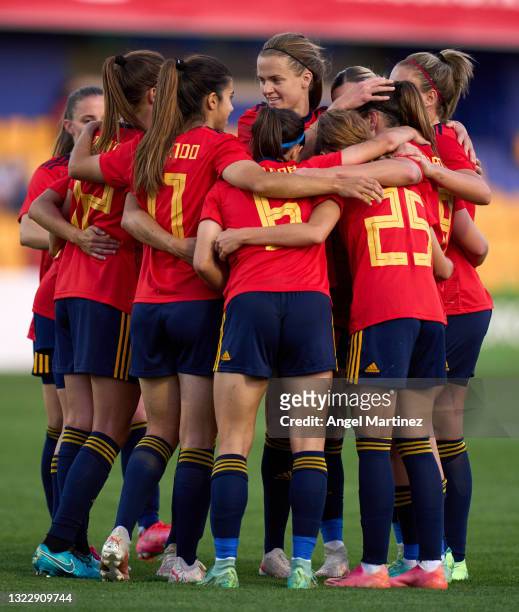 Aitana Bonmati of Spain celebrates with team mates after scoring their side's third goal during the Women's International Friendly match between...