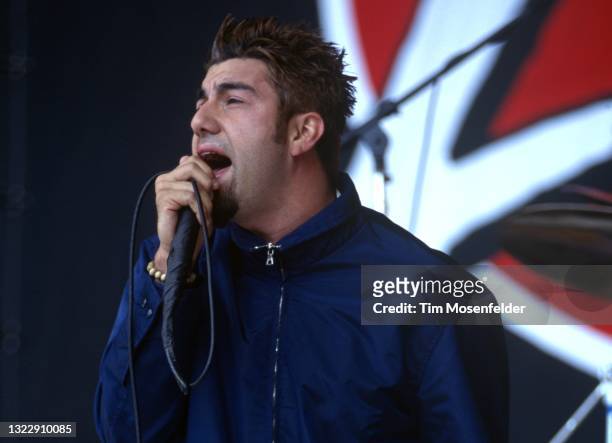 Chino Moreno of The Deftones performs during the "Vans Warped Tour" at Pier 30/32 on July 5, 1998 in San Francisco, California.