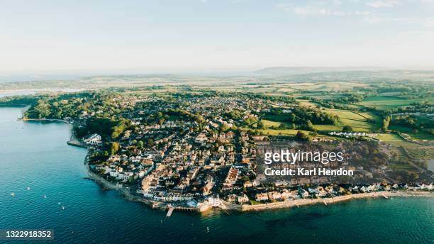 an aerial view of seaview, isle of wight at sunset - stock photo - isle of wight - fotografias e filmes do acervo