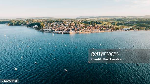 an aerial view of seaview, isle of wight at sunset - stock photo - isle of wight stock pictures, royalty-free photos & images