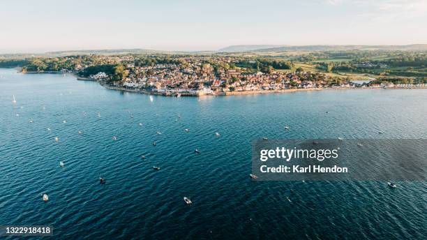 an aerial view of seaview, isle of wight at sunset - stock photo - isle of wight - fotografias e filmes do acervo