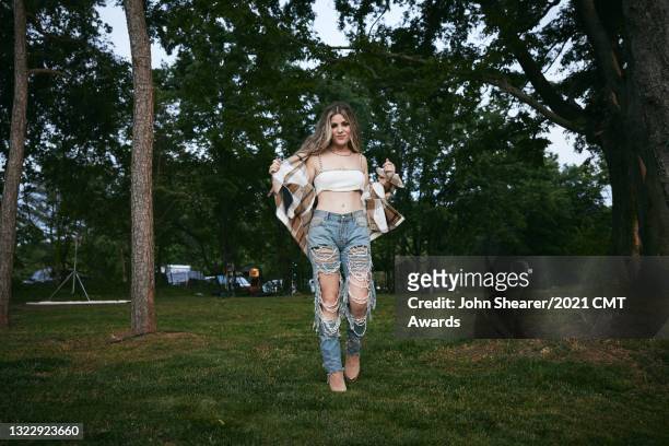 In this image released on June 10th 2021, Tenille Arts poses for the 2021 CMT Music Awards at Magnolia Acres in Columbia, Tennessee broadcast on June...