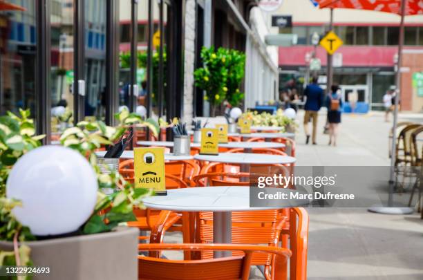 close up on patio restaurant table - quebec city restaurant covid stock pictures, royalty-free photos & images