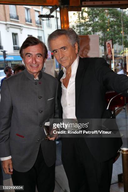 Philippe Douste Blazy and Bernard Henri Levy attend the "Une Autre Idee Du Monde" Premiere At Cinema L'Arlequin on June 10, 2021 in Paris, France.