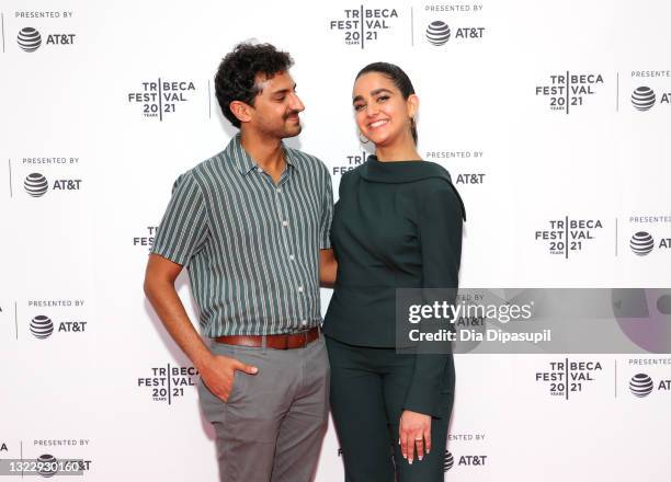 Karan Soni and Geraldine Viswanathan attend the 2021 Tribeca Festival Premiere of "7 Days" at Brooklyn Commons at MetroTech on June 10, 2021 in New...