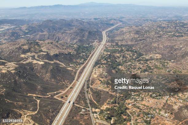 aerial view of freeway - escondido california stock-fotos und bilder
