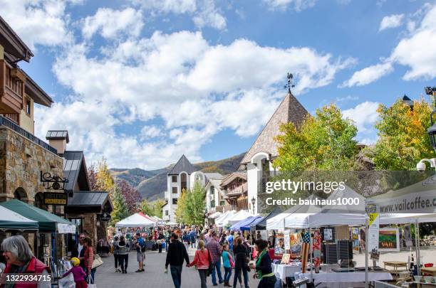 vail farmers market at vail village in vail, colorado - vail colorado stock pictures, royalty-free photos & images