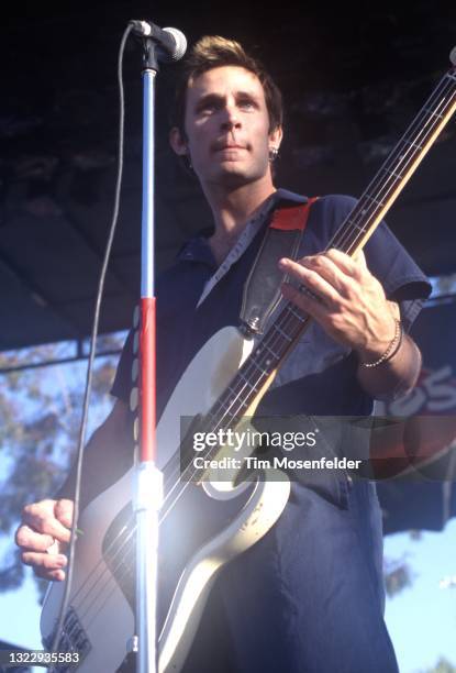 Mike Dirnt of Green Day performs during Live 105's BFD at Shoreline Amphitheatre on June 18, 1998 in Mountain View, California.