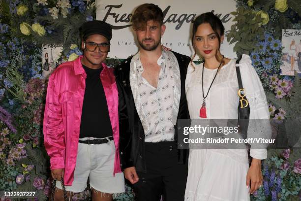 Cedric Lanappe, Yanis Bargoin and Patricia Contreras attend the "Fresh Magazine" launch party on June 10, 2021 in Paris, France.