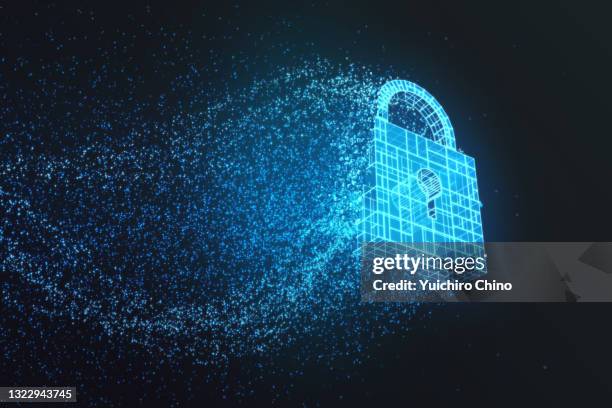 generating security padlock by glowing particle - security stock-fotos und bilder