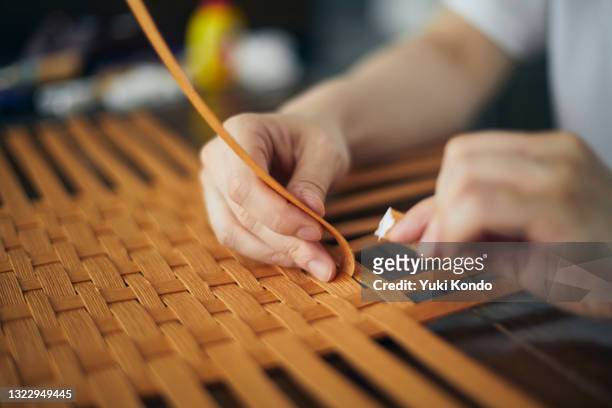 making japanese baskets by japanese. - craft stock pictures, royalty-free photos & images