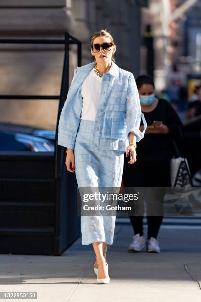 Olivia Palermo is seen in Tribeca on June 10, 2021 in New York City.