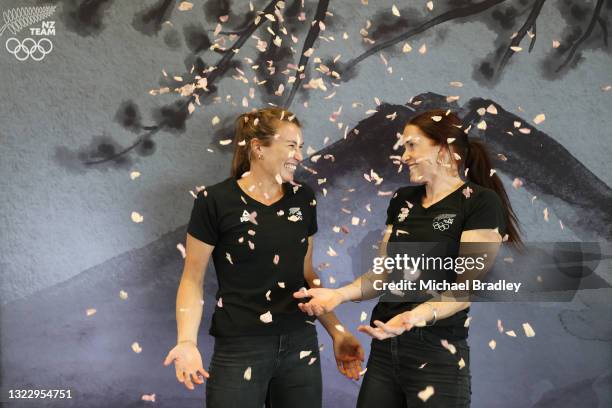 Rowers Lucy Spoors and Emma Dyke during the New Zealand Olympic Committee Rowing team announcement at Lake Karapiro on June 11, 2021 in Cambridge,...