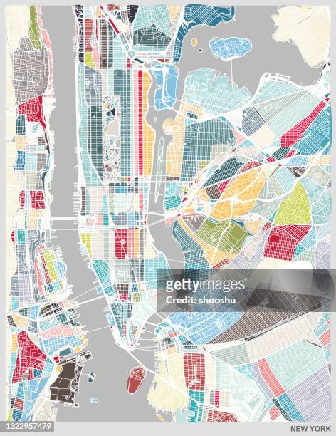 stockillustraties, clipart, cartoons en iconen met color art illustration style map,new york city,usa - nyc map vector