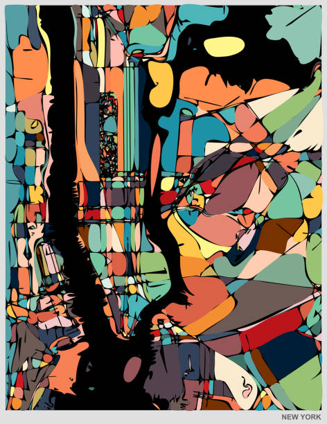 overlook new york city structure transportation art illustration map,usa - new york abstract stock illustrations