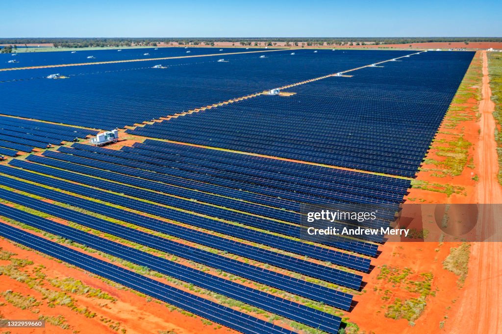 Rocking R Solar Farm Large Solar Power Station Solar Farm With Red Dirt Aerial View High-Res ...