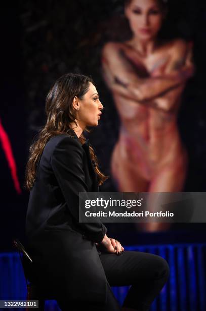 Italian singer Anna Tatangelo during the broadcast Belve. Rome , June 10th, 2021