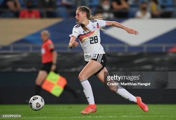 Jule Brand of Germany controls the ball during the Women's International Friendly match between France and Germany at La Meinau Stadium on June 10,...