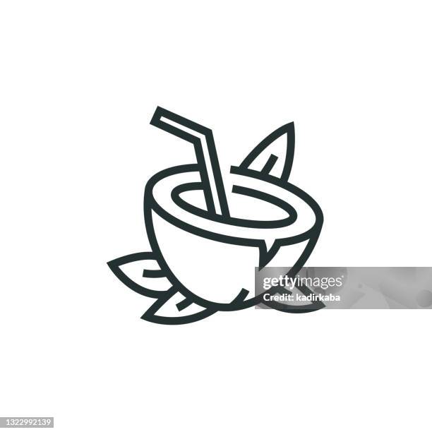 illustrations, cliparts, dessins animés et icônes de icône de la ligne cocktail à la noix de coco - noix de coco