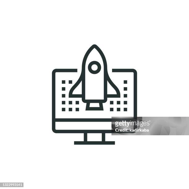 startup launch line icon - launch event stock illustrations