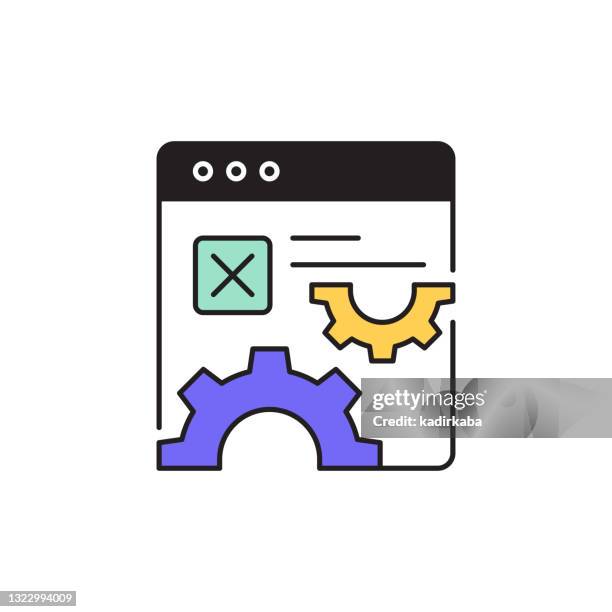 website development editable stroke line icon - developer office stock illustrations