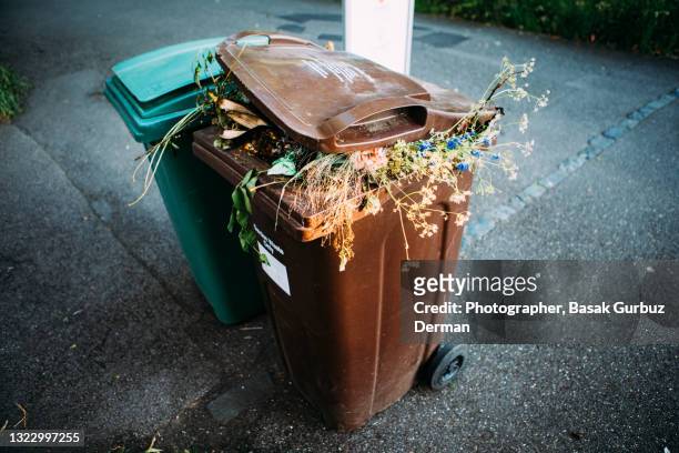 garden waste in a a 240-litre brown wheeled bin - bin 個照片及圖片檔