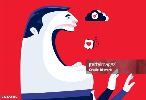 man eating love icon lure - hook stock illustrations