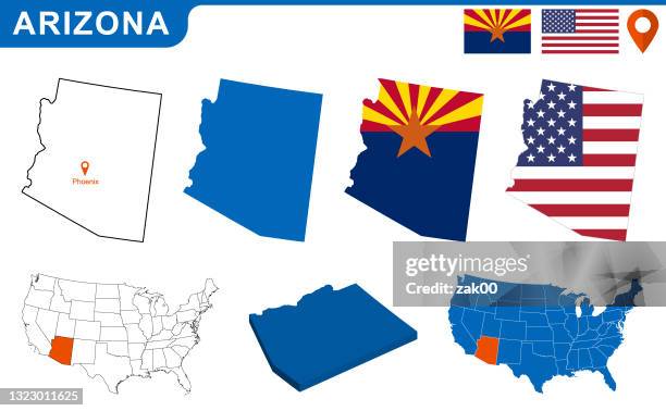 usa state of arizona's map and flag. - arizona flag stock illustrations