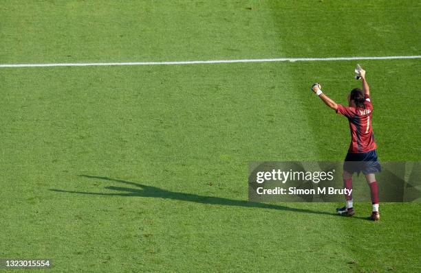 Gianluigi Buffon goalie for Italy celebrates victory after the FIFA World Cup round of 16 match between Italy and Australia at the Fritz-Walter...