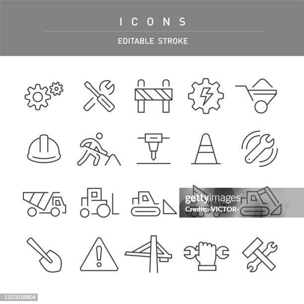 stockillustraties, clipart, cartoons en iconen met in aanbouw pictogrammen - line series - road works