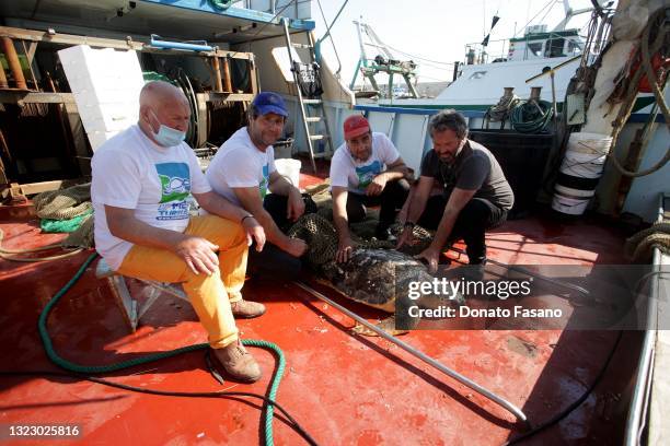 Pasquale Salvemini, WWF manager of Molfetta for the recovery of the turtles, thanks owners of the Argonauta fishing boat, brothers Mimmo and Andrea...