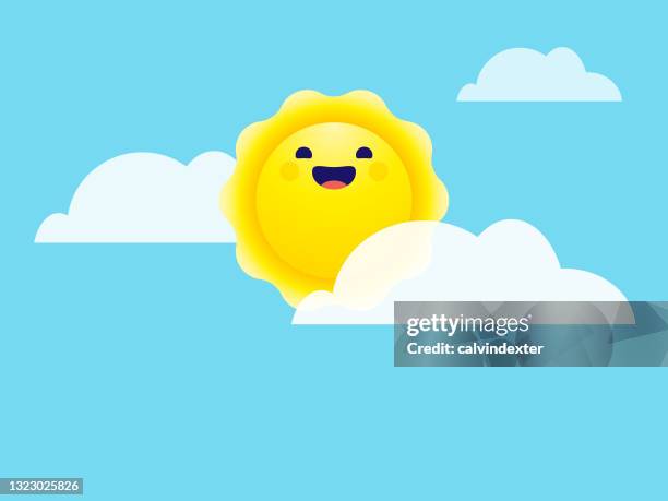 cute sun among clouds - mindfulness background stock illustrations