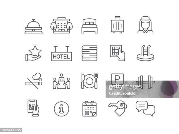 stockillustraties, clipart, cartoons en iconen met de pictogrammen van het hotel - hostel