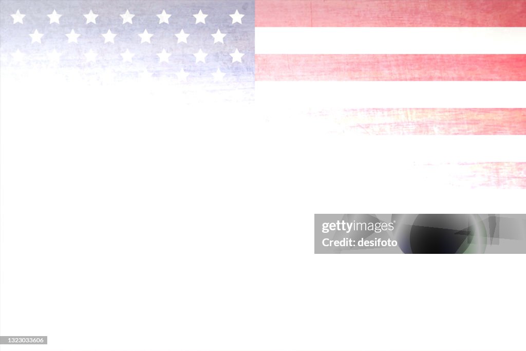 一個水準垃圾載體插圖的舊褪色的美國國旗,藍色和紅色合併或混合成白色背景