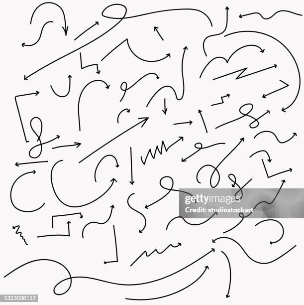 illustrations, cliparts, dessins animés et icônes de ensemble de flèches vectorielles - gribouillage
