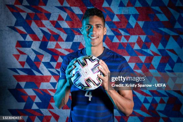 Raphael Varane of France poses during the official UEFA Euro 2020 media access day on June 10, 2021 in Rambouillet, France.