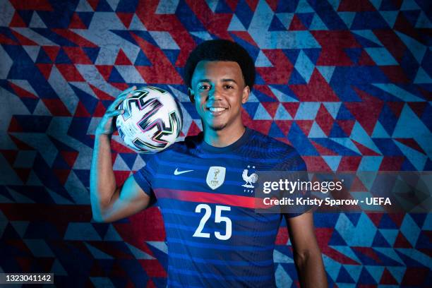 Jules Kounde of France poses during the official UEFA Euro 2020 media access day on June 10, 2021 in Rambouillet, France.