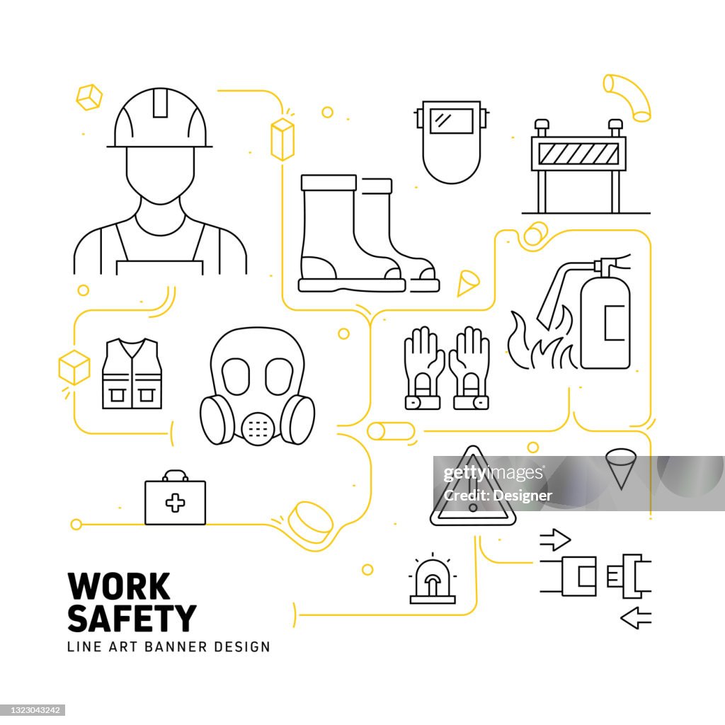 Safety Line Designs Work Safety Related Modern Line Style Vector Illustration High-Res ...