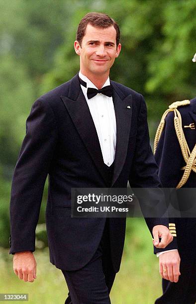 Crown Prince Felipe of Spain smiles for a photograph before attending an evening function as part of a two day of celebration to mark the 25th...