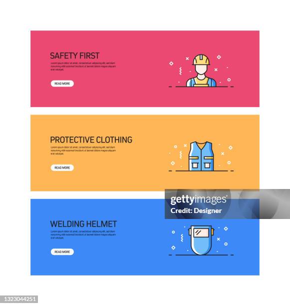 work safety related pattern web banner design - factory inspector stock illustrations