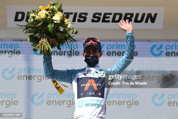 Eddie Dunbar of Ireland and Team INEOS Grenadiers White Best Young Rider Jersey celebrates at podium during the 84th Tour de Suisse 2021, Stage 6 a...